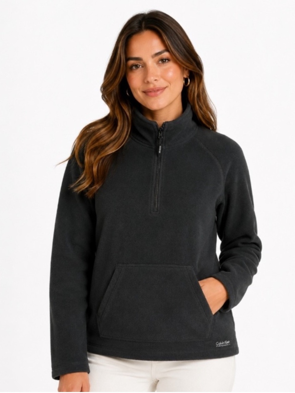 Calvin Klein M Black Quarter-Zip Fleece Pullover